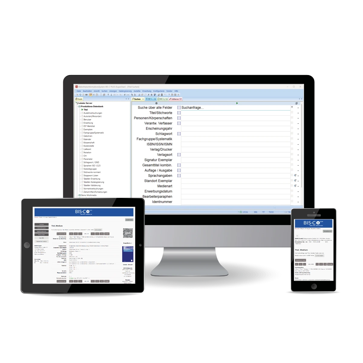 BIS-C PLUS am Desktop und Mobile Ansicht des Web-OPACs